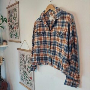 American Eagle. Medium. Blue and Orange Plaid Crop Flannel.